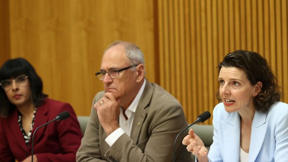 Allegra Spender (right), Ken Henry and Grattan Institute head Aruna Sathanapally (left) will be at next week’s economic roundtable.