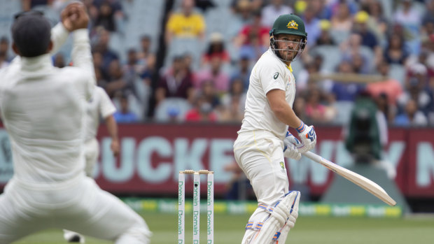 Another failure: Aaron Finch is caught in the slips. 