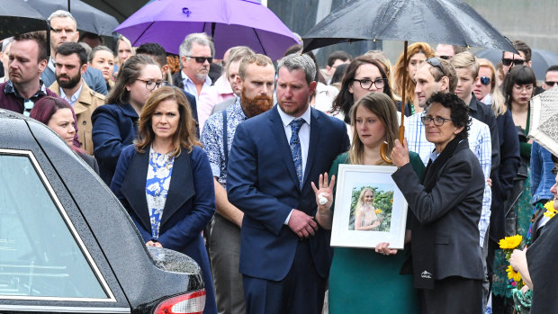 Hundreds turned out to remember Michaela Dunn who was killed during an alleged violent rampage in Sydney's CBD earlier this year. 