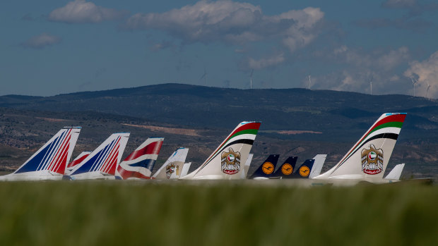 The Emirates flight came as many fleets have been grounded by the pandemic. Aircraft operated stand parked at Teruel Airport in Teruel, Spain. 