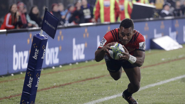 Prolific winger: Sevu Reece scores his side's first try in Christchurch.