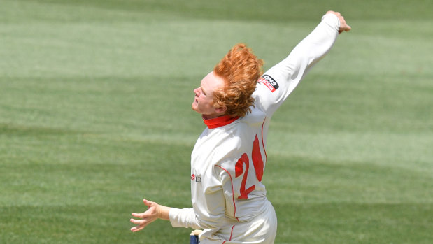 Lloyd Pope in action in the Sheffield Shield.
