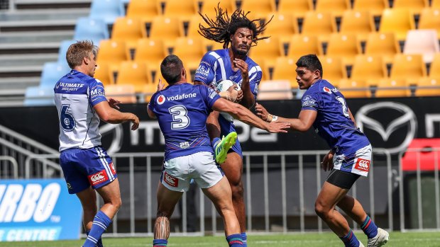 Colt from the blue: Jayden Okunbor playing for the Bulldogs NSW Cup side.