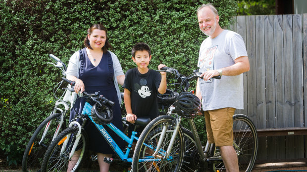 Serina Bird with son Austin, 9, and husband Neil Hadley. The family likes to go for a bike ride for a cheap day out. (Her other son Audie, 6, was a little camera shy.)