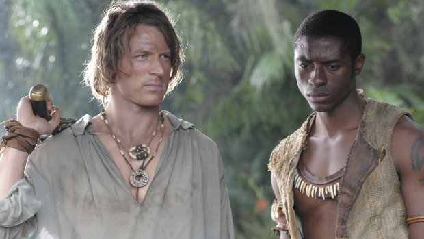 Philip C. Winchester as Crusoe and Tongayi Chirisa as Friday in a television adaptation of Defoe's classic Robinson Crusoe.