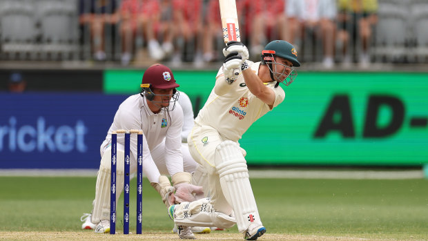 Travis Head hits out on day two. 