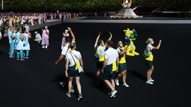 Members of Team Australia during the closing ceremony of the Tokyo 2020 Olympic Games.