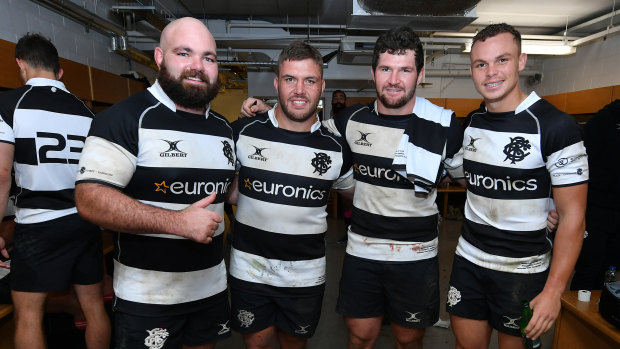 Hencus van Wyk, Wiehahn Herbst, Marco van Staden and Curwin Bosch of the Barbarians pose for a photo following the international friendly.