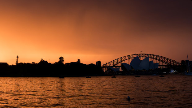 A storm in Sydney's west provides a spectacular city sunset. 