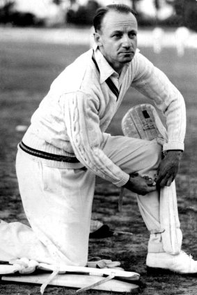 Don Bradman pictured at training in Adelaide in 1948.