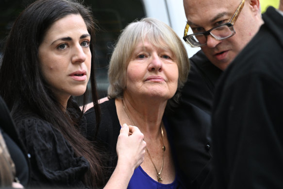 Vanessa Amorosi’s mother Joyleen Robinson (centre) outside court last week.