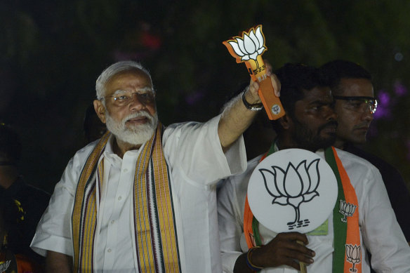 Indian Prime Minister Narendra Modi campaigning in Chennai, India.