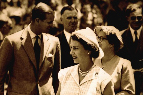 Queen Elizabeth II and Prince Philip during the royal visit to Australia in 1954.