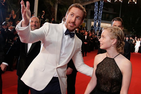 Actors Ryan Gosling, left, and Angourie Rice at the Cannes premiere of The Nice Guys in 2016.