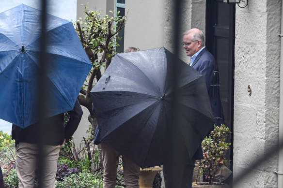 Scott Morrison leaving Kirribilli House in Sydney on Sunday.