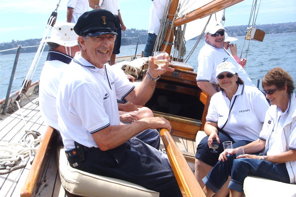 James Hardy on the tiller of Sir James, the treasured family yacht Nerida built for his father.