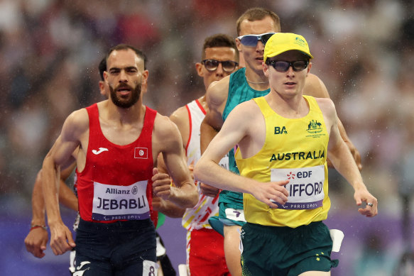 Jaryd Clifford competes in the men’s 1500m (T13) final on Tuesday.