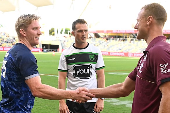 Daly Cherry-Evans and Tom Dearden: rival captains to Queensland teammates.