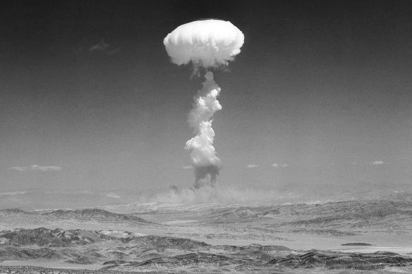 A cloud rises over Yucca Flat, Nevada, during a nuclear test detonation in 1952. The treaty hopes to bring an end to nuclear weapons.