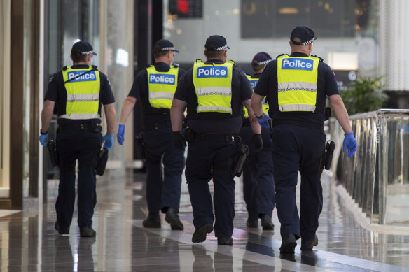 Police at Chadstone Shopping Centre after a recent anti-lockdown protest.