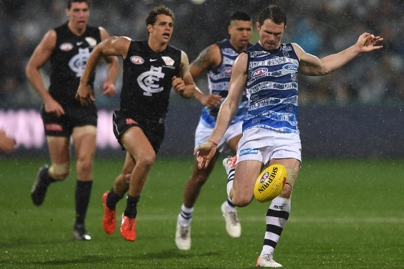 Best on ground: Top Cat Patrick Dangerfield has done his Brownlow chances no harm.
