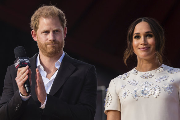 Prince Harry and Meghan Markle speak at the Global Citizen festival in New York.