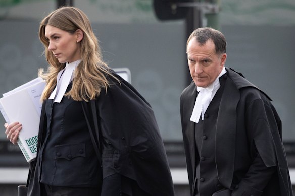 Barristers Sophie Stafford and Colin Mandy, SC, arrive at court this morning.