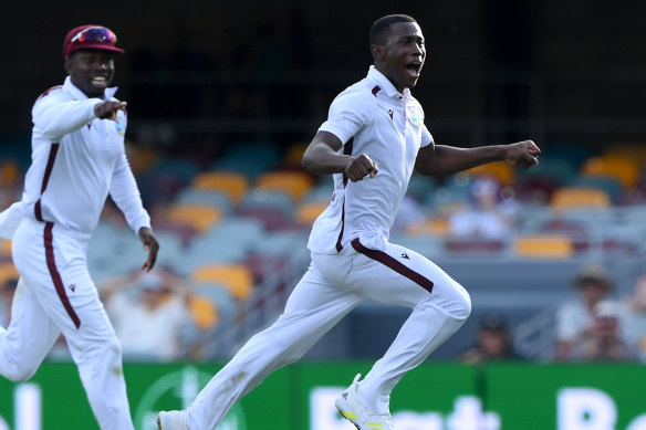 Shamar Joseph leads the Windies on a merry run.