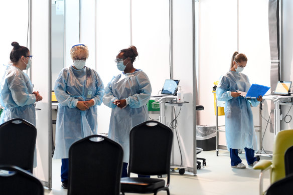 The vaccination hub at Melbourne Airport opened on Monday.