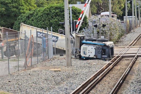 A truck was hit by a train near Guildford on Wednesday afternoon.
