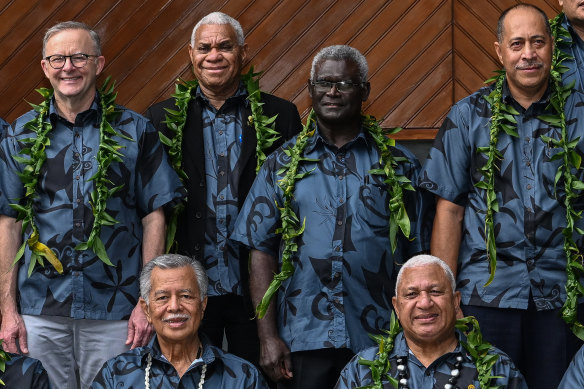 Australian prime minister (top left) and Niue premier Dalton Tagelagi (top right) attend the Pacific Islands Forum in Fiji last month. 