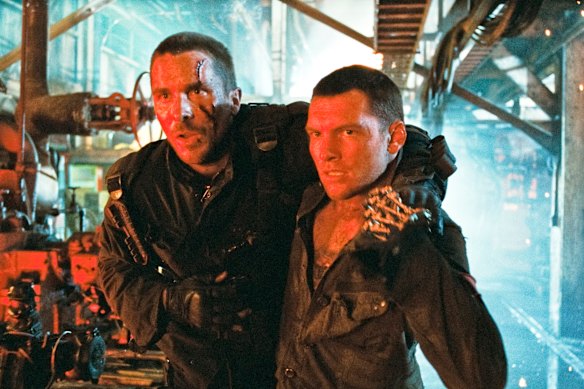 Christian Bale, left, and Sam Worthington fight Skynet in Terminator Salvation.
