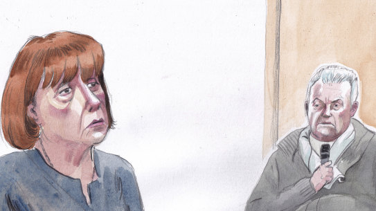 ヴァレンタン・パスキエが南フランスのアヴィニョンの裁判所で裁判中のジゼル・ペリコと元夫ドミニク・ペリコを描いた法廷スケッチ。