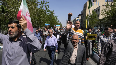 Iranian worshippers chant slogans during an anti-Israeli gathering after Friday prayers in Tehran, Iran.