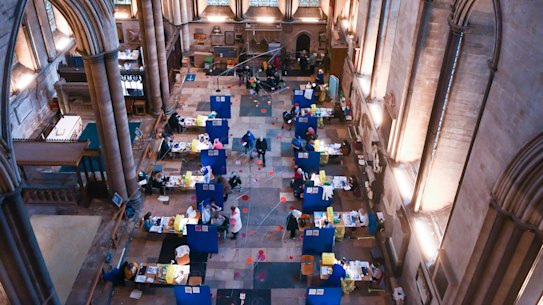 Twelve vaccination booths have been set up in the cathedral’s transept.. 
