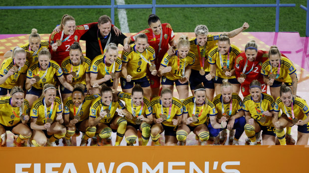 Sweden in the bronze medal presentation in Brisbane.