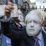 A flash mob of ‘partygate’ anti-Boris Johnson protestors at Downing Street. 