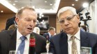 Former Prime Minister Tony Abbott and Nyunggai Warren Mundine at the National Press Club. 