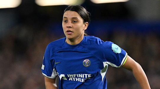 LONDON, ENGLAND - NOVEMBER 23: Sam Kerr of Chelsea during the UEFA Women’s Champions League group stage match between Chelsea FC and Paris FC at Stamford Bridge on November 23, 2023 in London, England. (Photo by Justin Setterfield/Getty Images)