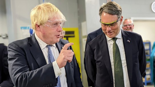 Boris Johnson and Richard Marles at BAE Systems’ training academy in Barrow on Wednesday.