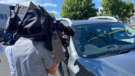 Defence lawyer Rowan King leaves Toowoomba Magistrates Court after appearing for a high-profile man charged with rape.