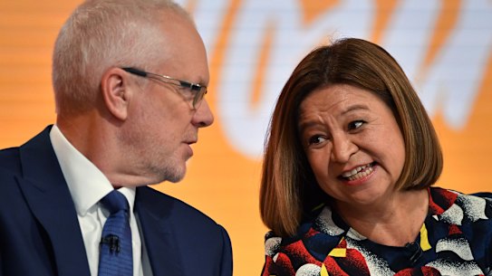 Former ABC chairman Justin Milne and then managing director Michelle Guthrie. 