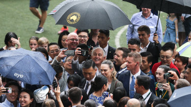 Malcolm Turnbull, then Australian Prime Minister, during a visit to the Australian International School in Hong Kong in 2017. 