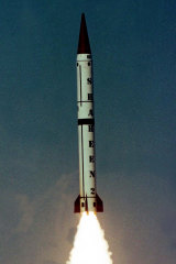A Pakistan-made Shaheen-II surface-to-surface ballistic missile at an undisclosed  location in 2004.