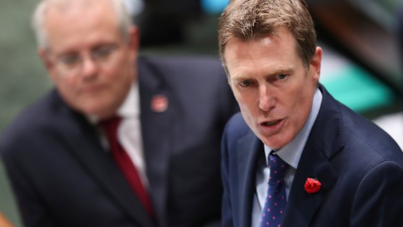 Prime Minister Scott Morrison and Attorney-General Christian Porter  at Parliament House in Canberra on Wednesday.