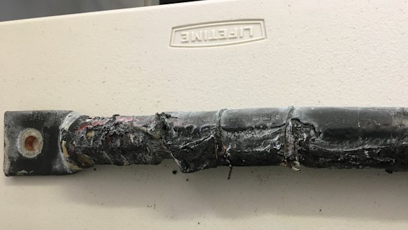 A corroded pipe shown to visitors to the Liddell power station in September 2017.