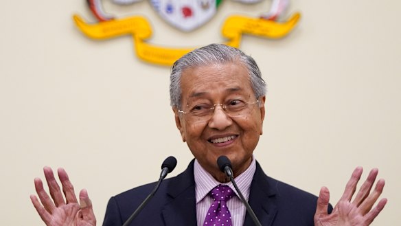 Malaysian interim leader Mahathir Mohamad speaks during a press conference in his office in Putrajaya, Malaysia.