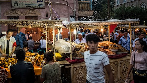 A market in Kashgar, a city in the Xinjiang region of China.