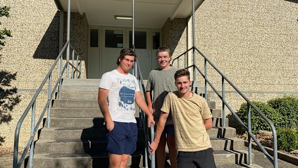 “One battle to the next”: Corryong College VCE students Riley Saxon, Tom Sheather and Ryan Norman.