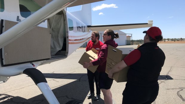 Coles flew in fresh produce for those stuck at the Caiguna roadhouse.